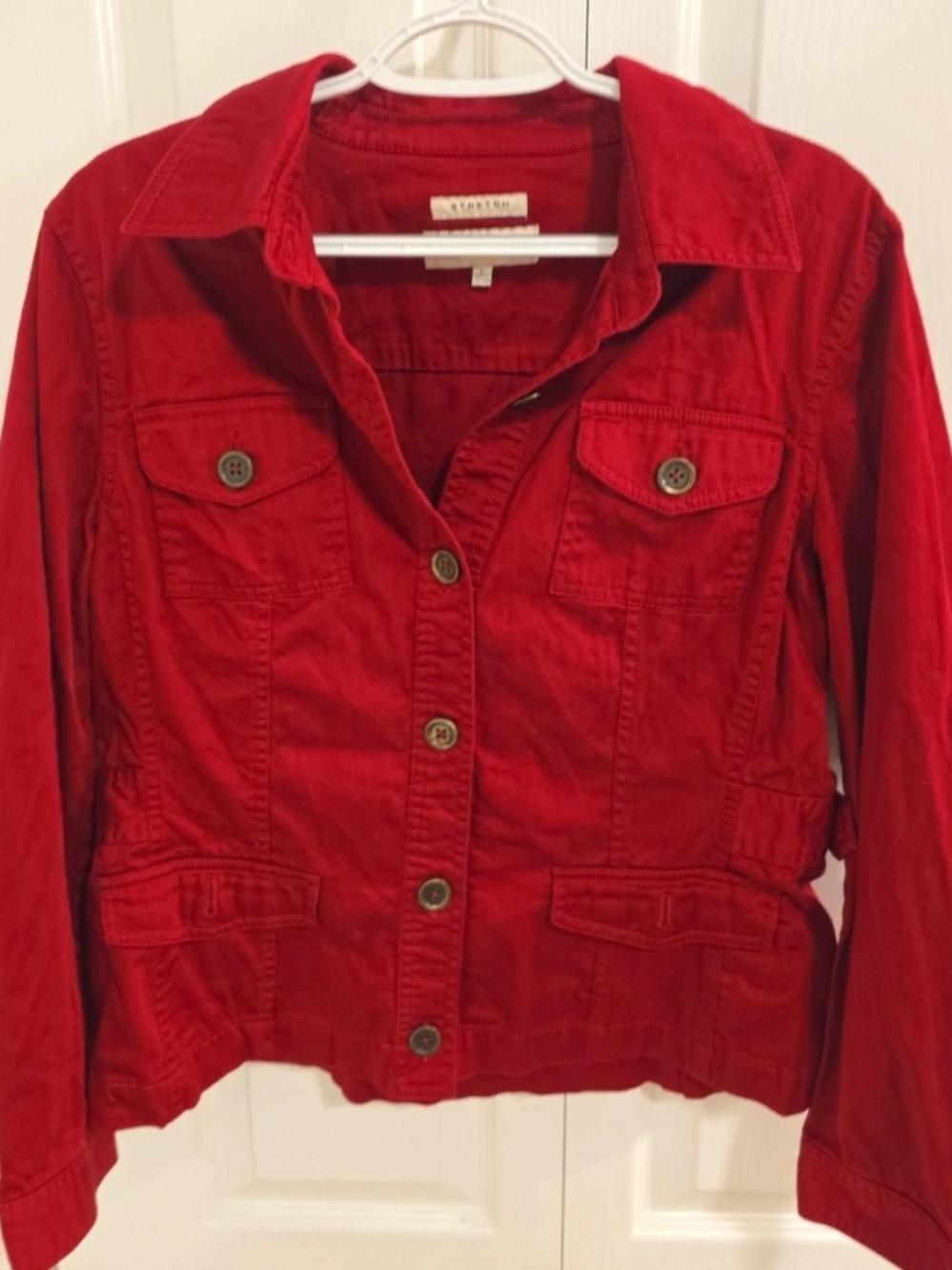 Jones New York Red Button-Front Cotton Jean Jacket